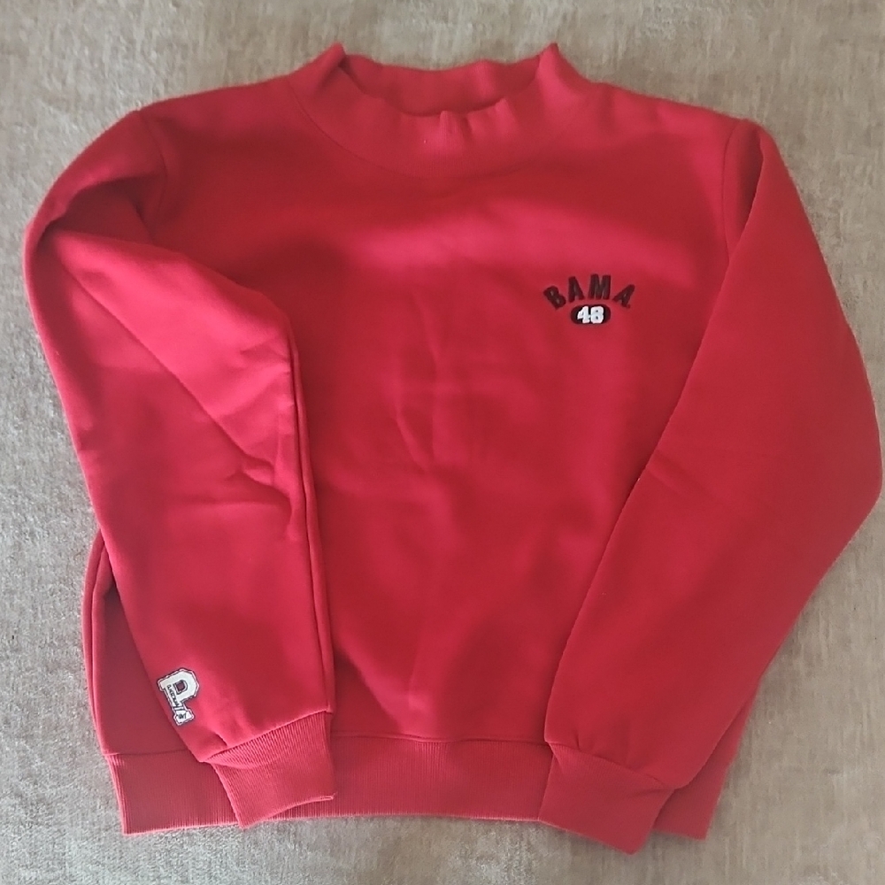 Authentic Parke Red Mockneck Sweatshirt, S/M size with 'BAMA 48' Embroidery